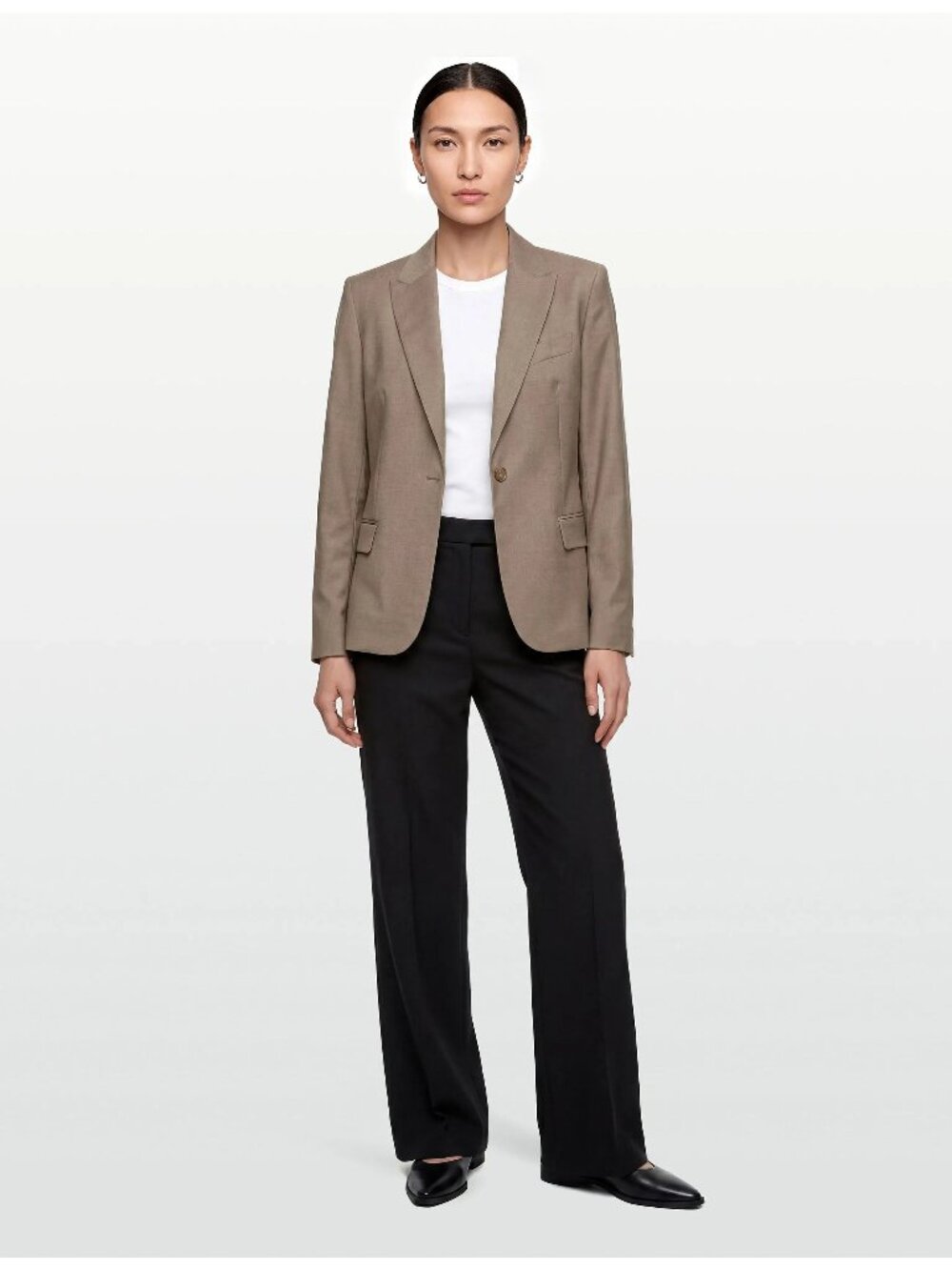 Calvin Klein Blazer Jacket Size 6 Petite Heather Taupe Single Button Notch Lapel